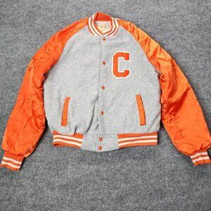 Vintage Clemson University Satin MLB‎ Bomber Jacket Chalk Line Starter Sherpa M